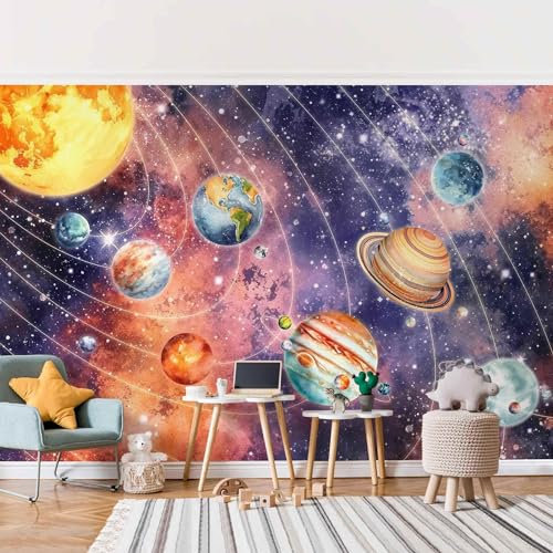 Bilderwelten Fototapete Kinderzimmer 127 x 192 cm Kinder Kindertapete Weltall Universum Planeten Selbstklebende Tapete Wandtapete Wanddekoration