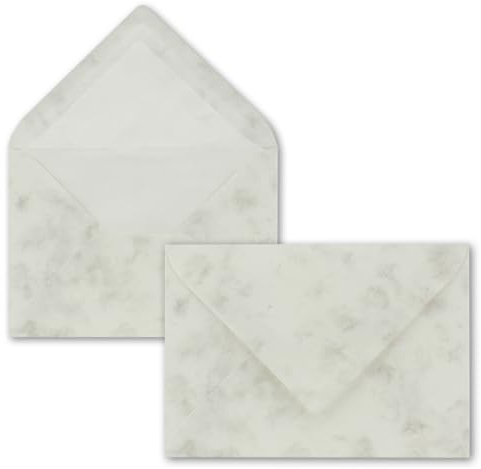 150 Briefumschläge Hellgrau marmoriert - DIN C6 - gefüttert mit weißem Seidenpapier - 90 g/m² - 11,4 x 16,2 cm - Nassklebung - NEUSER PAPIER