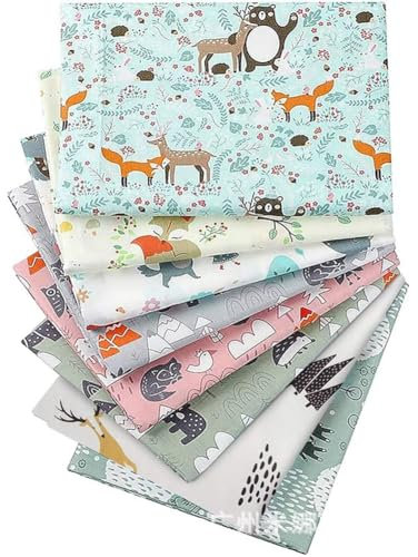 BrightGlow Baumwolle Stoff 8 Stück 25x25cm Baumwollstoff Meterware Patchwork Stoffpaket Stoffreste zum Nähen Baumwolle Stoffbündel Baumwolltuch für Patchwork Quilten DIY Handwerk Tier-Serie