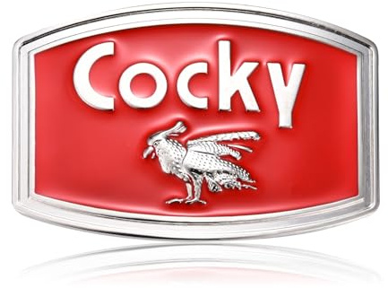 KOORASY Cocky Gürtelschnalle Tier Hahn-Gürtelschnallen für Herren und Damen, rechteckige Westernkabine Cocky Gürtelschnalle, Rot + silberfarbener Rand, Large