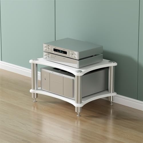 Modernes HiFi-Audio-Rack, Medienständer aus Edelstahl mit Füßen, 2-/3-/4-lagiges Stereokomponenten-Schrank für DVD-Player/Spielekonsole/TV-Box/WLAN-Router, Verstärkerständer (weiß, H-40 cm)