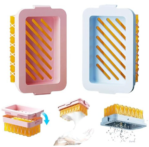 CPJJ 2 pièces porte savon - porte savon salle de bain - support savon - porte savon voyage - porte-savon en plastique de salle de bain avec filet en mousse (bleu et rose)