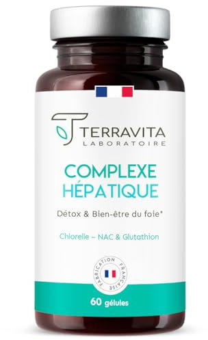 Complexe Hépatique | Glutathion + NAC + Chlorelle + Bétaïne | 4 Actifs Detox pour Protection et Régénération du Foie | Élimination des Toxines | 60 Gélules Vegan | Made in France | Terravita