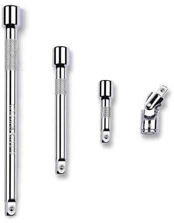 HUANR 4 Pièces Rallonge Cliquet, Acier au Chrome Vanadium Rallonge Cliquet 1/4, Extension Cliquet Professionnel, 45 mm, 50 mm, 100 mm, 150 mm, pour Clés à Douille et Clés à Cliquet