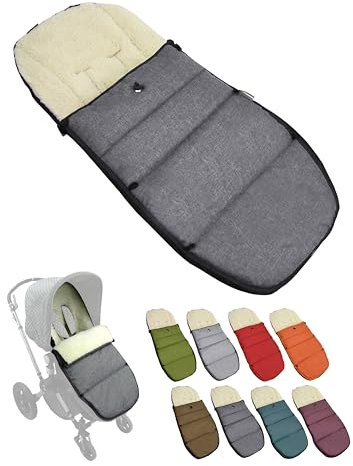 BAMBINIWELT Winterfußsack kompatibel mit Bugaboo Kinderwagen – warmer Babyfußsack mit Lammwolle, verstellbar & waschbar – wasser- & windabweisend, flexibel & passend, Farbe: dunkelgrau