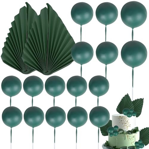 Xsstarmi 30 Pack Green Paper Palm Fan Cake Topper Green Balls Cake Pick for Baby Shower Wedding Bridal Shower Birthday Anniversary Party DIY Cake Decorations Supplies