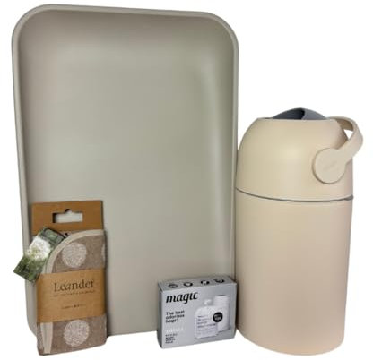 KEMMLIT SET - LEANDER Wickelauflage & Topper, KEMMLIT Windeleimer Nino inkl. 45 Müllbeutel (cappuccino)