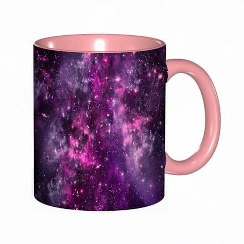 EKLMPS Becher aus Keramik, Ideal als Geschenk, Hochwertiger Aufdruck, Tasse mit Motiv, Tee Becher, Coffee Cup, 330ml,Tiefe dunkle Gaswolke violetter Nebel im Weltraum mit Gala Smart Sternhaufen