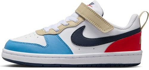 Nike Court Borough Low RECRAFT (PS) Sneaker, White/Thunder Blue-Lt Crimson, 32 EU