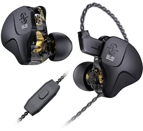 CCZ DC03 IEMs for Gaming with Mic, 1DD HiFi Headphones in Ear Monitors for Singers Musician, Deep Bass Sound Noise Cancelling Wired Gaming Earbuds, IEM Earphones with Detachable Cable(Black, with Mic)