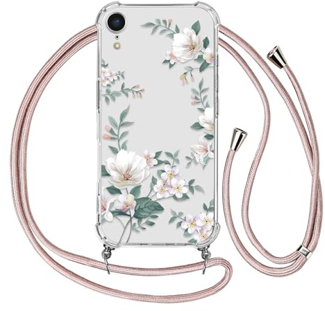 Ciciber Ttusy Handykette Hülle für iPhone XR mit Band, Stoßfest Durchsichtig Muster Blumen Case Weiches Silikon Schutzhülle mit Kordel zum Umhängen Necklace HandyHülle für iPhone XR, 03
