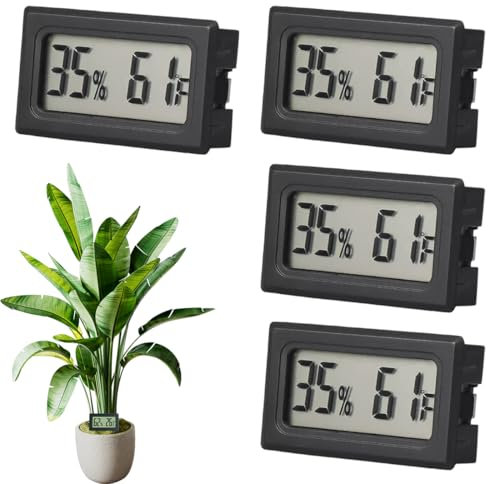 WUSJCOF Set da 4 pezzi Igrometro Digitale da Interno, Termometro Ambiente Interno e Igrometro Umidità, Per Casa, Ufficio, Serra e Altri Ambienti, Nero