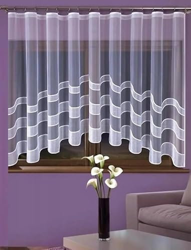 Gardinen Vorhangen Weiß Jacquard 300x160 cm (BxH) Cyntia Bogenstores Kurz Jacquard Scheibengardine Fertiggardine Küchengardinen Bogen Kurzstores Lambrequin