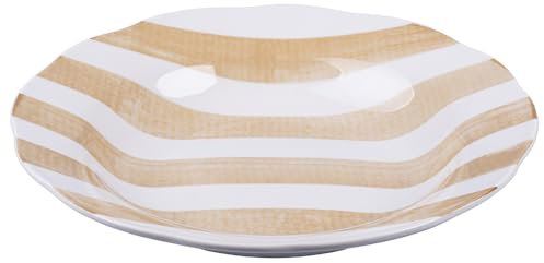Set 6 Piatto fondo in porcellana, bordo smerlato decoro righe, sabbia, Versilia