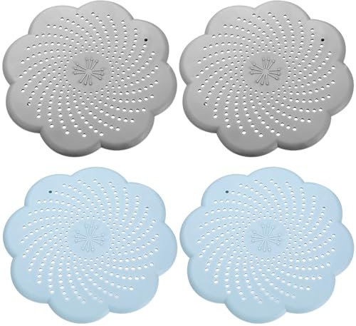 4 Pcs Tamis d'Écoulement en Silicone Universels, Protection de Drain de Silicone,Attrape Cheveux Douche et Filtre Cheveux Baignoire,pour Évier, Cuisine et Douche - 2 Gris&2 Bleus