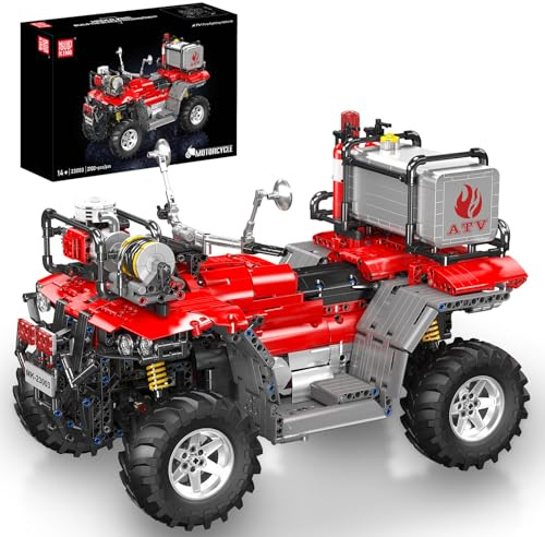Mould King 23003 Technik ATV Feuerwehr-Motorrad-Modellbausatz - 2100 Teile | 2,4-G-Fernbedienung und App-Doppelsteuerung, Autocycle, Geländewagen-Bausteinset
