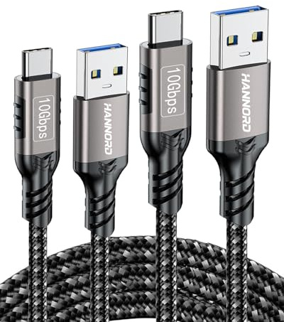 USB-C Cable 10Gbps,USB3.2 Gen2 Data Sync Transfer,60W 20V 3A Fast Charger,Nylon-Braided,Aluminum Plugs Cord for Samsung Galaxy S24/S23,Android Auto,iPhone 15/15Pro/16/16Pro (2, Grey, 3.3FT)