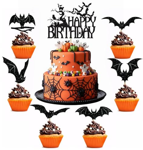 13 Stück Halloween Cupcake Topper, Halloween Cupcakes, Fledermäuse Kürbisse Ghost Kürbis Deko, Fledermaus, Spinne, Geist, Geburtstagstorte Dekoration, Party Cupcake Fledermaus Muffin Deko