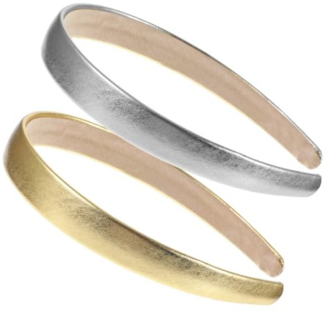 Xinjoduz 2 Stück PU Leder Stirnband, Haarreif Damen Satin Stirnbänder Goldener Haarreif Headband Haarreifen Damen Breit Haarschmuck Haarband für Frauen und Mädchen (Silber Gold)