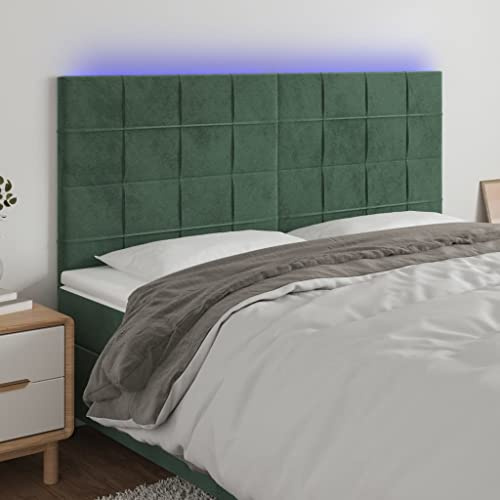 Teenpull LED Kopfteil Dunkelgrün 200x5x118/128 cm, Samt, Höhenverstellbar, für Schlafzimmer, Bett, mit zuschneidbarem Lichtstreifen, luxuriöses Design
