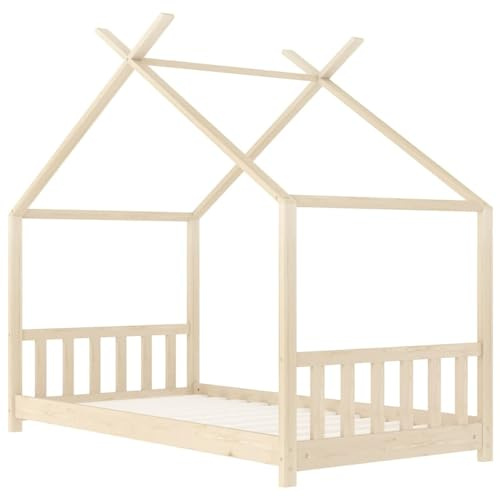 Fasba Pine Wood Children's Bed Frame with Tree House Design - 70 x 140 cm Mattress Size, Privacy Curtains, Playhouse, Easy Assembly 283364