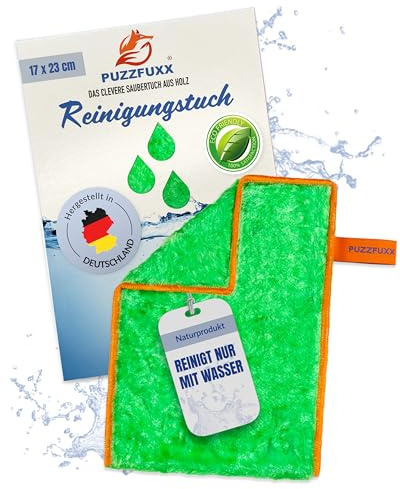 PUZZFUXX Reinigungstuch 17x23 cm, Naturfaser, ohne Chemie, waschbar, Grün | Putztuch, Wischtuch, Allzwecktuch, selbstreinigend, Haushaltstuch, Spültuch, Küchentuch, Fensterputztuch, Auto, waschbar