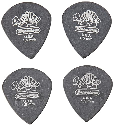 Jim Dunlop 482P Tortex Jazz III Gitarrenplektren, 1,5 mm, Schwarz, 12 Stück