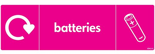 stika.co Set of 2 Battery Recycling Sign - Self-Adhesive Vinyl Sticker, BS EN ISO 7010 Compliant, Clear Instructions for Proper Disposal - Eco-Friendly Waste Management, 200x60mm