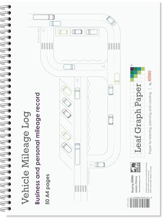 Leaf Graph A4 Vehicle Mileage Log Book, Wirebound, 50 Pages, Business and Personal Tax Record, Blue