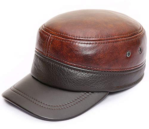 Icegrey Herren Leder Baseball Cap Mit Ohrenschutz Baseballmütze Mützen Schirmmütze Kappe Braun Schwarz mit Legierung Schloss XXXL