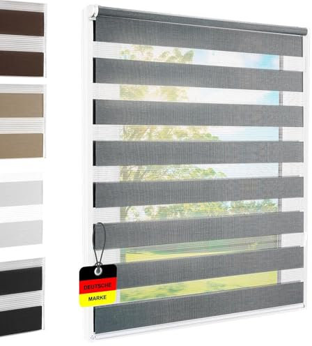 Doppelrollo Klemmfix ohne Bohren Grau 55x140 cm [Stoffbreite 51cm] Duo Rollo Fensterrollo für Fenster/Türen Gardine Klemmrollo Seitenzugrollo Sichtschutz Sonnenschutzrollo Zebrarollo