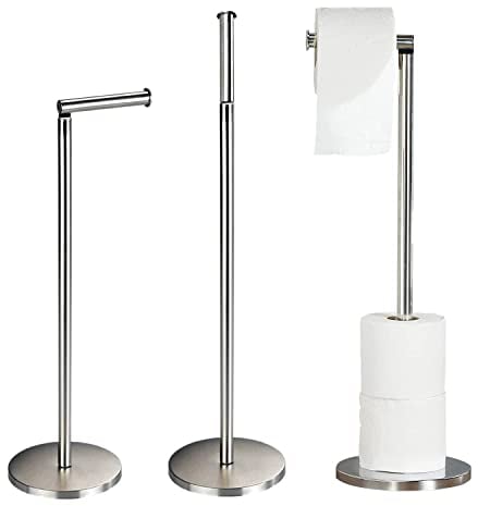 Crystals Toilet Roll Holder Free Standing – 2 in 1 Stainless Steel Toilet Paper Holder, Upto 4 Toilet Roll Storage – No Drill Toilet Roll Stand - Silver