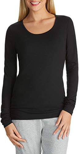 Womens Long Sleeve Stretch Plain Round Scoop Neck T Shirt Top Ladies Fitted Tee (Black, 20-22)
