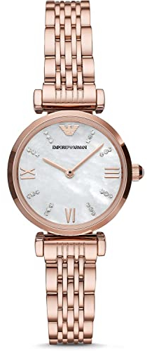 Emporio Armani Uhr für Damen , Zweizeiger Uhrwerk, 28mm Rose Gold Edelstahlgehäuse mit einem Edelstahlarmband, AR11316