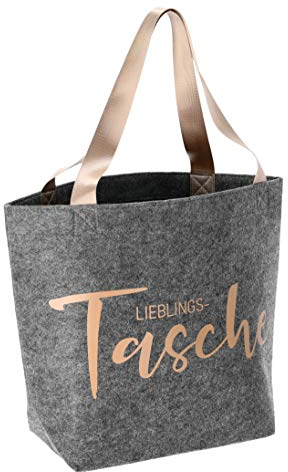 MC Trend Große Filztasche mit Lieblingstasche Bronzeprint - Hochwertige Nähte, stabile & belastbare Tasche mit Tragehenkeln in Bronzeoptik Shopper Einkaufstasche Umhängetasche(Lieblingstasche)