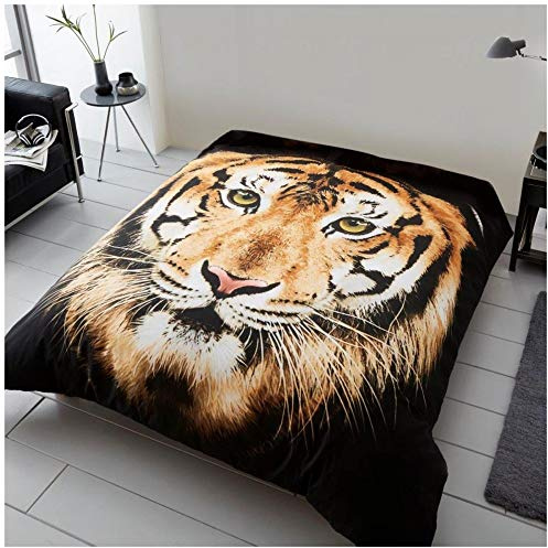 GC GAVENO CAVAILIA Luxury 3D Animal Printed Wildlife Throw, Easy Care Soft & Cosy Light Weight Sofa Settee Blanket, TIGER FACE BROWN, 150X200, 595540