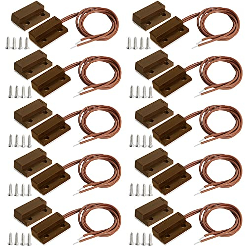 Gebildet 10pcs MC38 Marrone Cablato Sicurezza Finestra Porta Contatto Sensore Allarme Magnetico Interruttore Reed Magnete Vicino - Collegare Circuito, Magnete Lontano - Interrompere Circuito