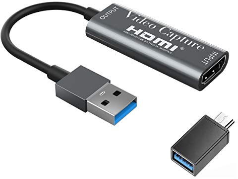 Tarjetas de Captura de vídeo 4K, HDMI Tarjeta de Captura de vídeo USB 3.0 HD 1080P Adaptador de Captura, para Juegos, Streaming, enseñanza, videoconferencia, transmisión en Vivo (Gris)