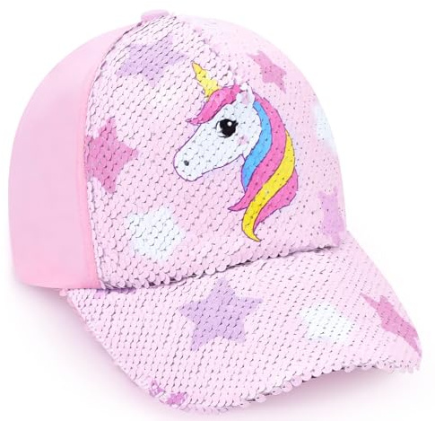 WAWSAM Girls Unicorn Baseball Hat with Ponytail Hole, Adjustable Baseball Cap Pink
