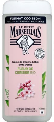 Le Petit Marseillais | Dusch- & Badcreme Extra Soft Kirschblüte Bio (650ml Flasche) - Duschgel mit 92% natürlichen Inhaltsstoffen - pH-hautneutral und ohne Farbstoffe