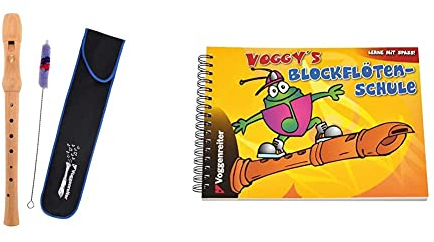 Voggy´s Holzblockflöten-Set Blockflöte Wischer Stofftasche Set, braun & Voggy's Blockflötenschule: Für Sopran-Blockflöte in C. Lerne mit Spaß!. Mit Übungtipps und Noten der beliebtesten Kinderlieder