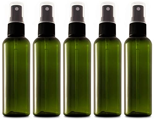 5 x Recycled Plastic 100ml Bottles With Spray Caps; Empty Refillable 100 ml Travel Bottles For Toiletries, Liquids, Cosmetic; Transparent Containers; BPA Free and TSA Approved for Airline Hand Luggage