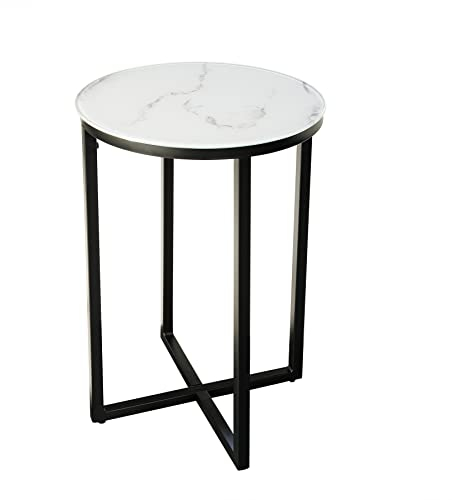 riess-ambiente.de Eleganter Beistelltisch Boutique 40cm weiß rund Kristallglas mit Marmor-Dekor schwarzes Gestell