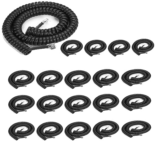 Phone Cord Landline8Ft Uncoiled / 1.4Ft Coiled Landline Phone Handset Cable RJ9 4P4C Telephone Accessory- Black (20pack)