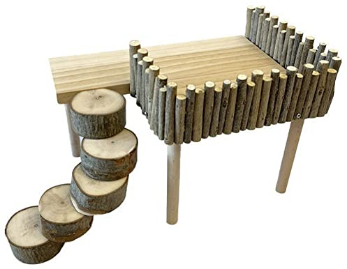 Hodeffior Natürliche hölzerne Plattform Ständer Regal für Hamster Golden Bear Doppel Boden Käfig Zubehör für Klettern Spielen Vertikal Rund