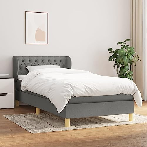 ZQQLVOO Bettgestell Familienbett Palettenbett Boxspringbett mit Matratze Dunkelgrau 90x200 cm Stoff