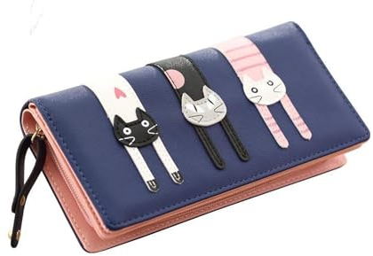 Spldsun Karikatur Katzen Geldbörse, GeldböRse Damen Klein, Katze Dekoration Geldbeutel, Langes Portemonnaie, Geschenk für MäDchen (Königsblau)