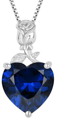 JO WISDOM Collier Rose Coeur Argent 925/1000 Femme,Collier Pendentif AAA Oxyde de Zirconium Pierre de naissance de septembre Couleur Saphir pour les femmes mère femme