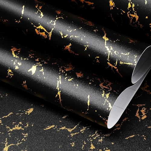 FUNStick Self-Adhesive 5m x 90cm Black Marble Film - Gold Marble Wallpaper for Kitchen Cabinets & Furniture