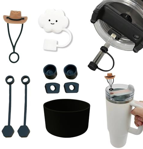 AYNKH Cup Accessories Set for Stanley Cup, Includs 2 Pcs Cup Straw Cover for 9-10mm Straw, 6 Pcs Silicone Spill Proof Stopper, 1 Pc Silicone Bottom Cover, Travel Cup Accessories